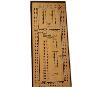 Vintage Drueke Scoremaster Cribbage Board Model 1150 Wood Game with Box & Pegs